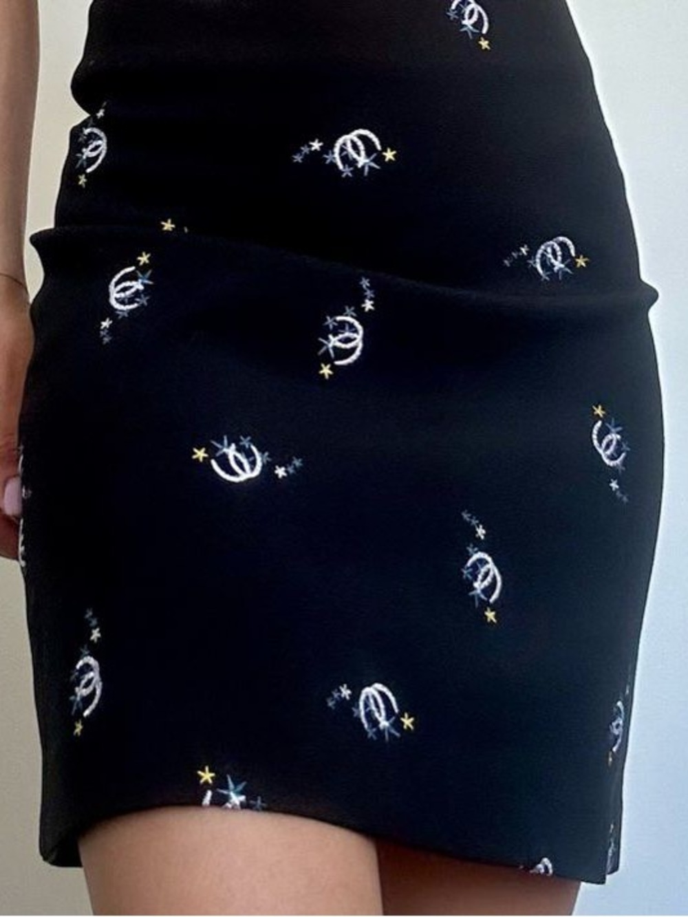 Maje Black Mini Skirt Embroidered Stars Horseshoes Celestial